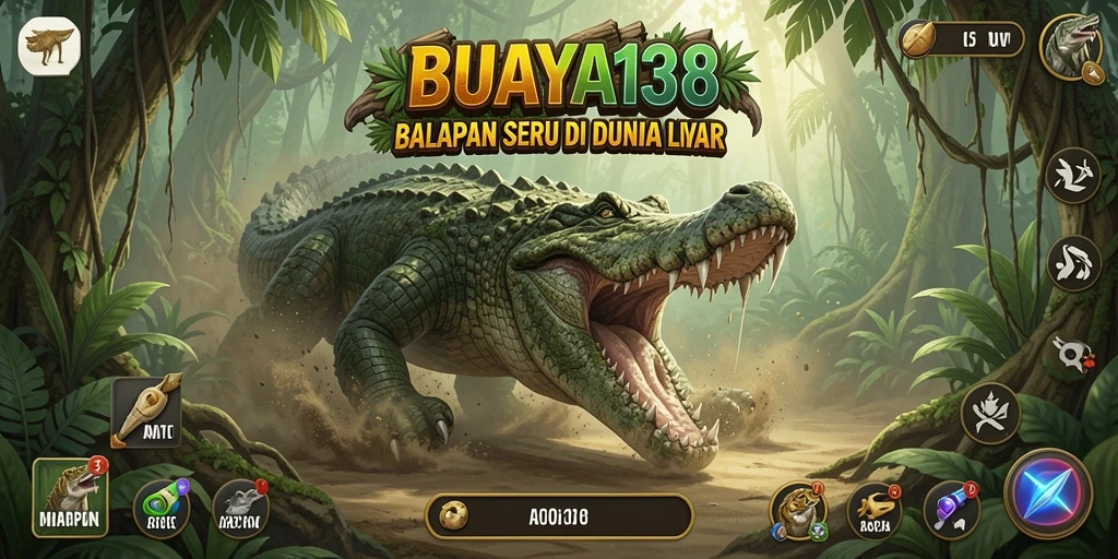 Screenshot menunjukkan aksi balapan seru di BUAYA138 dengan kendaraan di trek yang menantang.