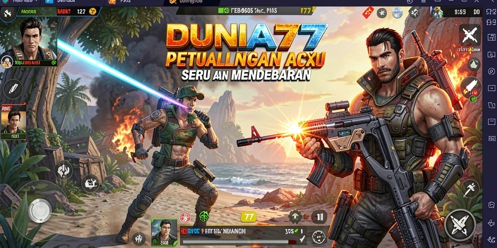 Screenshot gameplay DUNIA77 menunjukkan aksi seru dan intens.