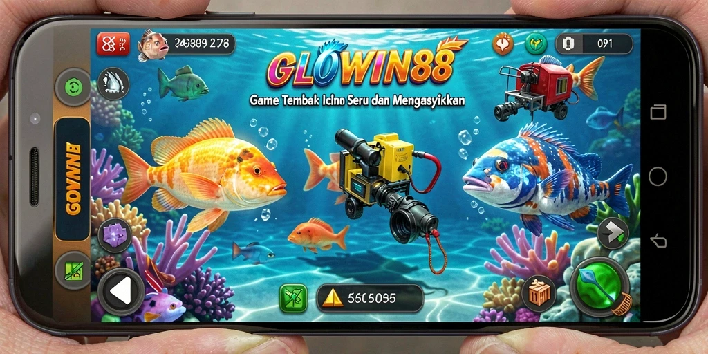 Gameplay seru dari GLOWIN88 menembak ikan berwarna-warni.