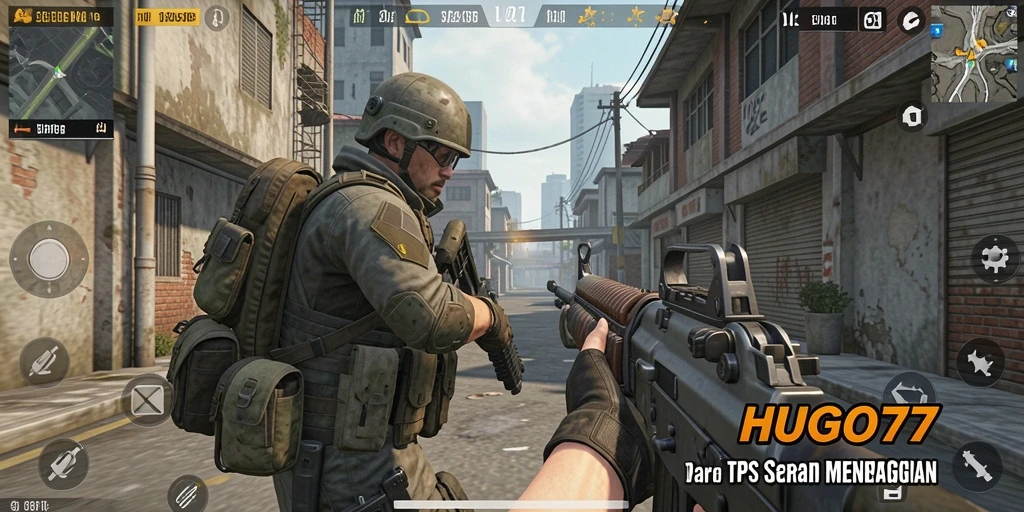 Screenshot HUGO77 menunjukkan aksi tembak-menembak yang mendebarkan dalam permainan TPS.