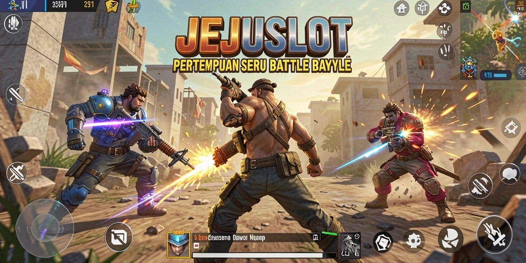 Tangkapan layar gameplay <strong>JEJUSLOT</strong> menampilkan aksi intens di arena Battle Royale.