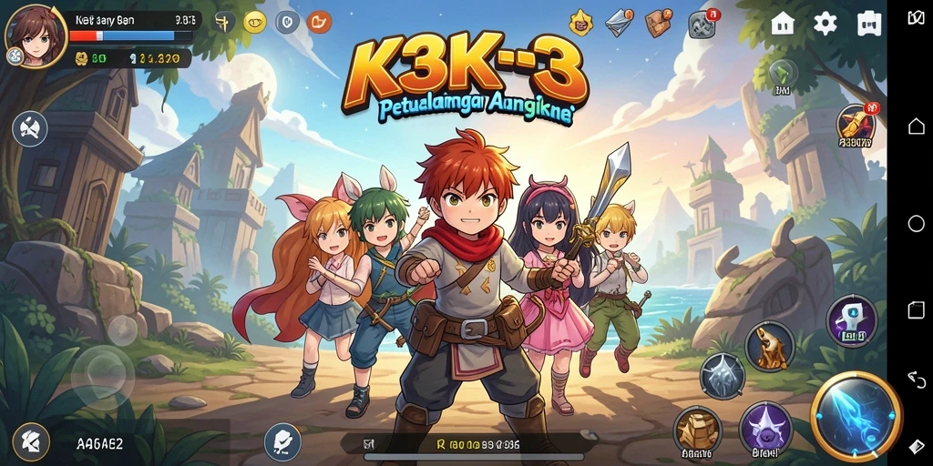 Screenshot K3K3 menampilkan pertarungan karakter anime yang mendebarkan.