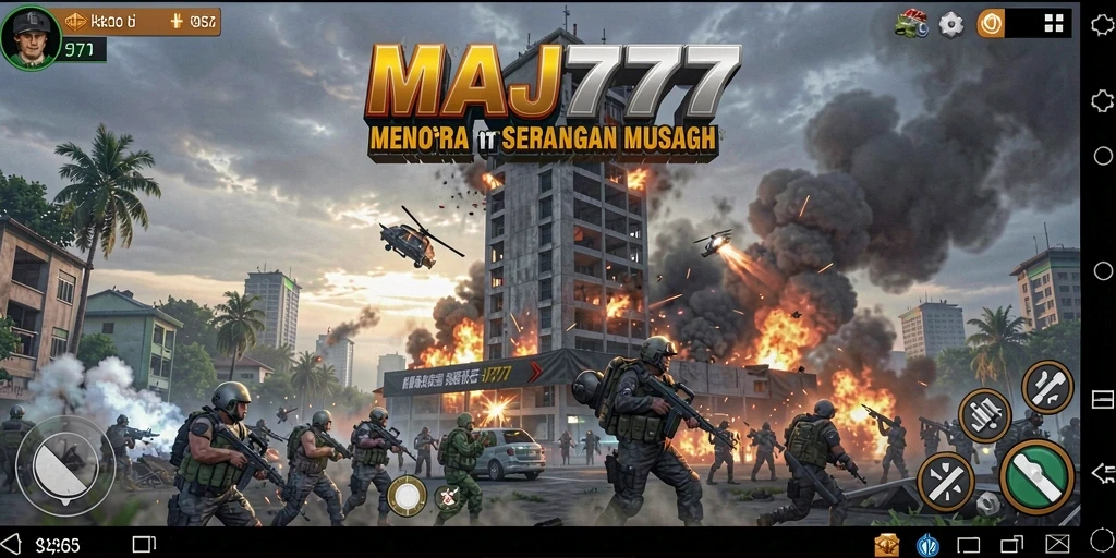 Tangkapan layar gameplay MAJ777 menampilkan pertarungan menegangkan di menara pertahanan.