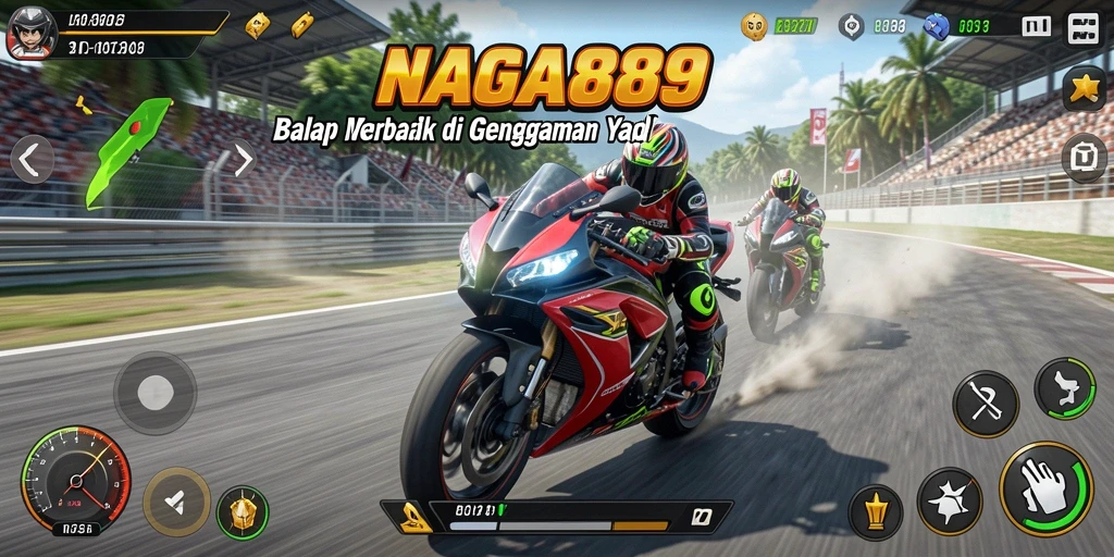 Gameplay seru NAGA889 saat balapan motor di sirkuit.