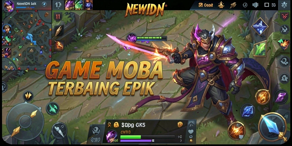Tampilan seru dalam permainan MOBA NEWIDN dengan aksi karakter yang mendebarkan.