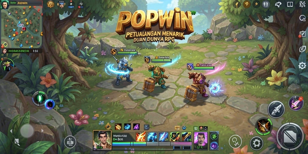 Tampilan gameplay RPG POPWIN yang mendebarkan dan penuh aksi.