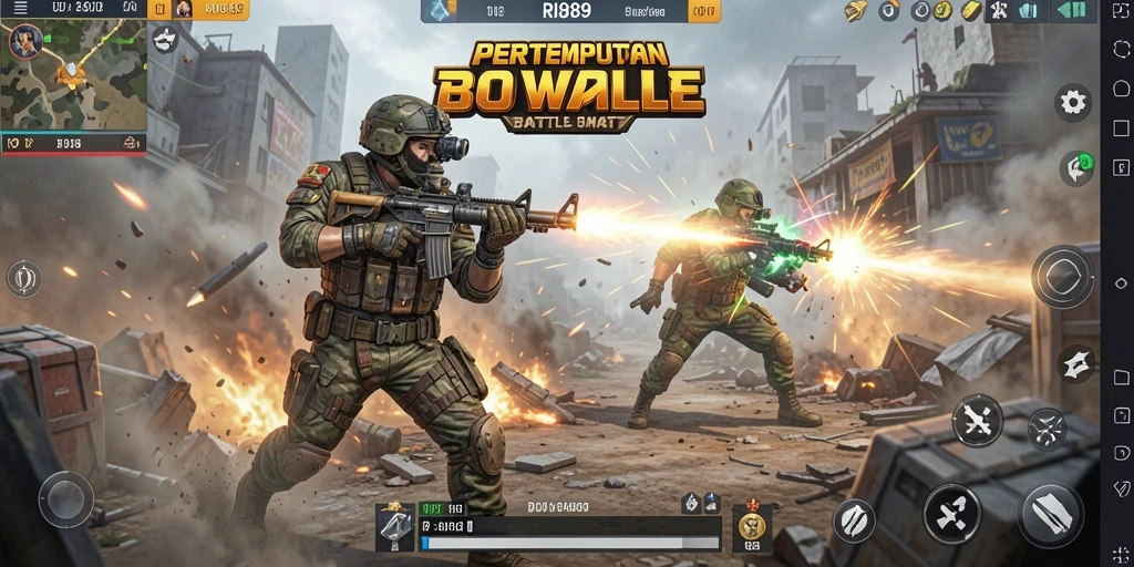 Tampilan gameplay seru dan mendebarkan dalam RI889 Battle Royale.