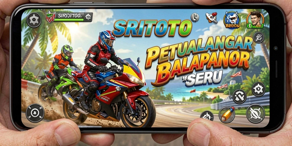 Screenshot gameplay SRITOTO menampilkan balapan motor yang intens dan menarik.