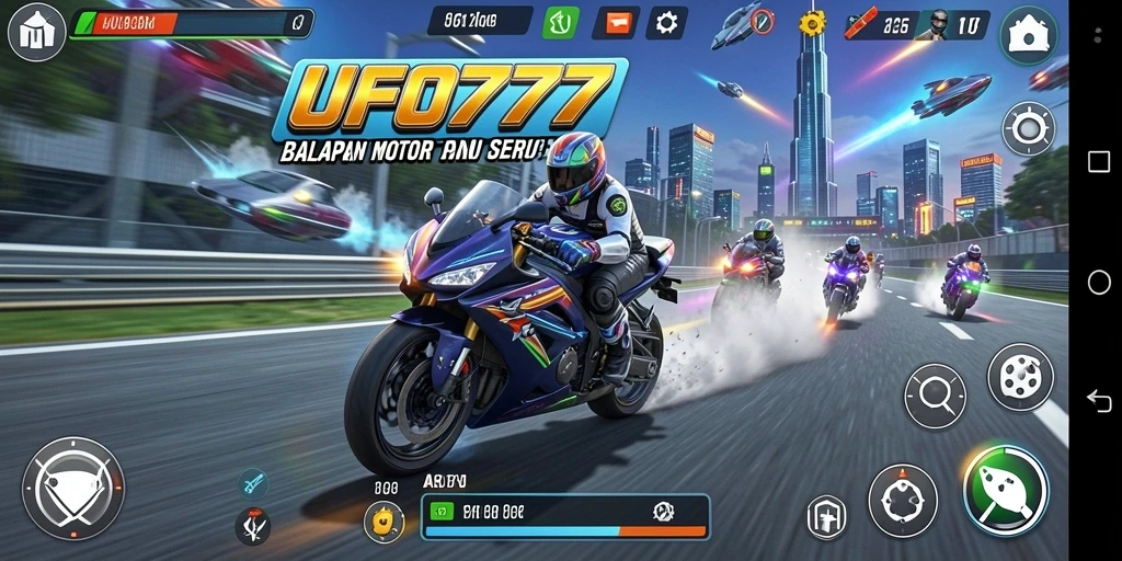 Tampilan seru dari gameplay balapan motor UFO777.
